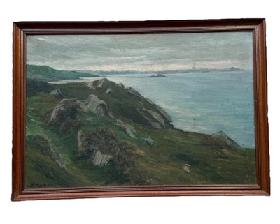 Tableau HST de Emile Hamon - Le Soir à Plouguerneau - Bretagne Bord Mer Marine - Photo 1/4