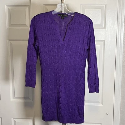 Ralph Lauren Púrpura 100% Seda Mini Vestido Túnica M Cable Suéter Etiqueta Negra Nuevo Foto 1 de 4