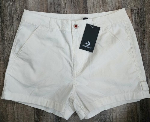 Converse pantaloncino donna taglia 10 bianco vintage pantaloncino carpentiere elasticizzato 30 nuovo con etichetta