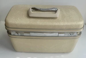 Vintage Samsonite Silhouette Creme Pergament Farbe Zug Kosmetik Make-up Koffer mit Schlüssel - Bild 1 von 12