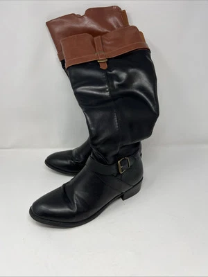 Botas de equitação Rampage Inkling altas com zíper dois tons preto bronzeado femininas tamanho 8.5 - Imagem 1 de 4