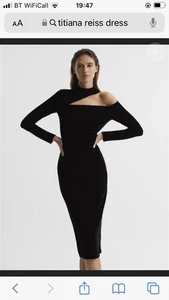 BNWT Beautiful Reiss Tatiana Black Velvet Bodycon Midi Cut Out Dress UK8 - Picture 1 of 4