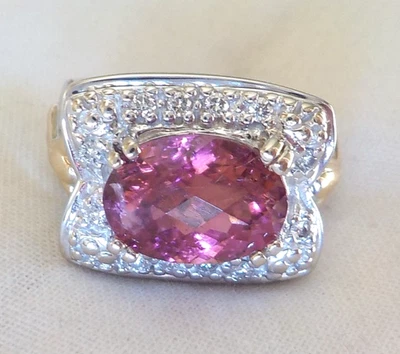 Anillo de diamantes turmalina rubelita oro múltiple 14K - 9,20 gms, talla 7, 3,60 ctw Foto 1 de 4