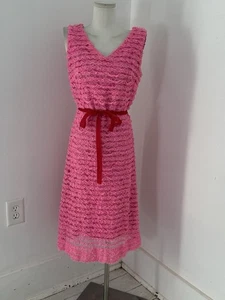 Cocktailkleid Vintage 60er Jahre rosa Rüschen Lagenlook Spitze - Bild 1 von 8