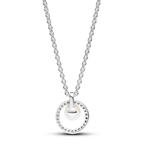 Pandora Behandelte Süßwasserzuchtperle & Pavé Collier-Halskette 393165C01-45 - Bild 1 von 3