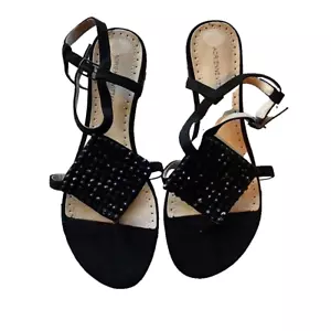 Sandalias para mujer Adrienne Vittadini talla 7,5 negras con estrás con tiras ajustables - Imagen 1 de 8