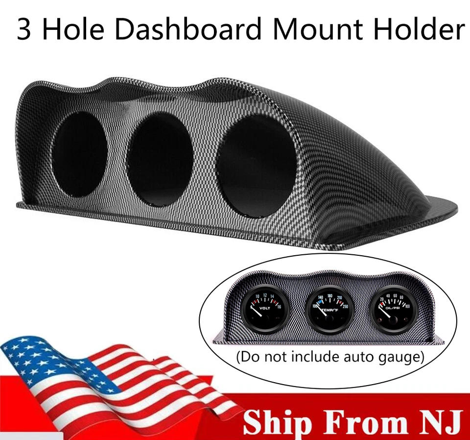 52mm Car Carbon Fiber Triple Dash Gauge Meter Pod 3 Hole Dashboard Mount Holder Foto 1 de 4