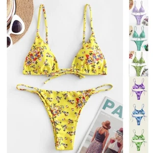 Summer Flowers Print Bikini Sexy Beach Swimming Suit Fashion Push Up Swimsuit - Picture 1 of 18