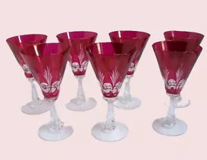 7 italienische Cranberry Kristall geschnitten auf klare Daumendruck Flöten - Bild 1 von 11