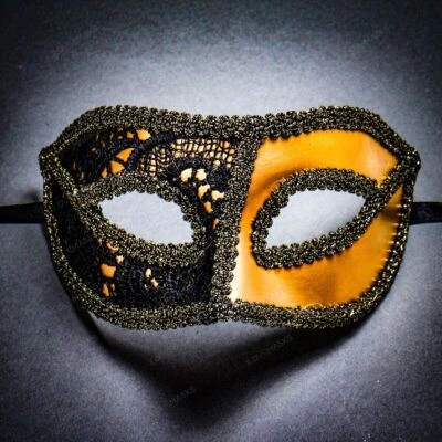 Venetian Classic Lace Masquerade Eye Masks Mardi Gras Costume Mask Gold Black - Image 1 of 4
