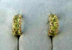 2Ct Round Cut Lab Created Peridot Huggie/Hoop Earrings 14K Yellow Gold Finish - Picture 1 of 4