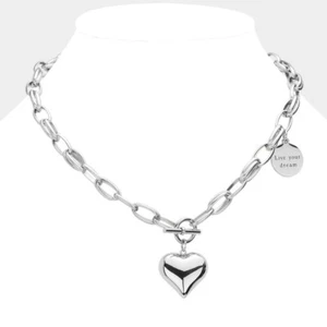 Collar con colgante de corazón de metal para mujer Vive tu sueño Mensaje Dije - Imagen 1 de 2