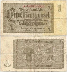 1937 GERMANY Veteran "1 RENTENMARK" Note THE RENTENBANK Ended RUNAWAY INFLATION - Picture 1 of 3