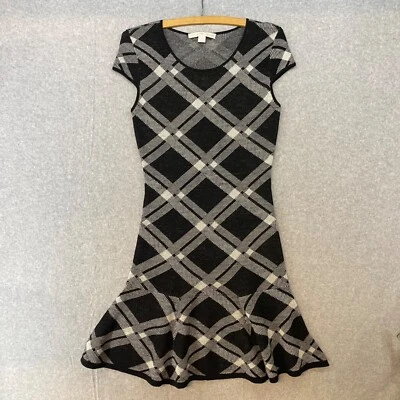 Vestido Boston Proper XS Negro Blanco a Cuadros Mangas Tapadas Cintura Caída Mezcla de Lana Foto 1 de 4