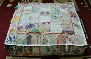 Cubrecojín De Suelo Vintage Blanco De Algodón Patchwork Cuadrado Indio De 35" - Imagen 1 de 4