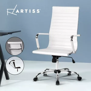 Artiss Office Chair Conference Computer Desk Chairs PU Leather High Back White - Picture 1 of 9