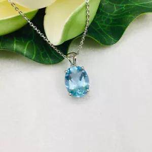Schönheit Blau Topas Edelstein 925 Sterling Silber Handgemacht Anhänger G-37 - Bild 1 von 6