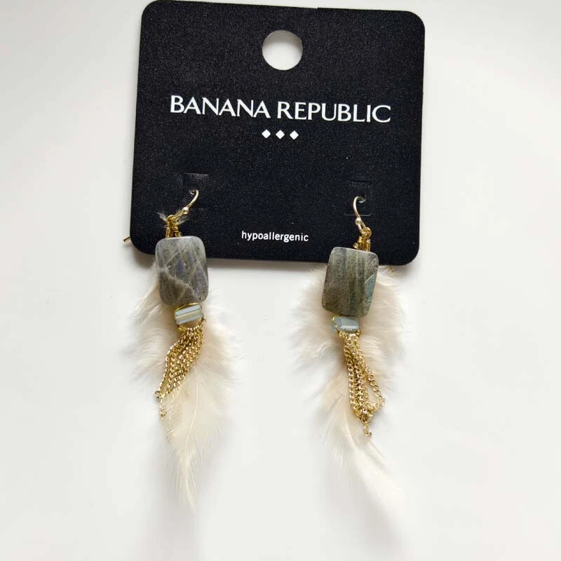 New Banana Republic Feather Stone Drop Earrings Gift Fashion Women Party Jewelry - Image 1 of 3