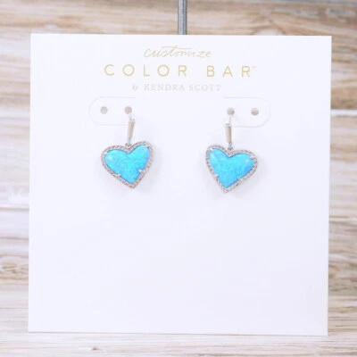 Pendientes colgantes Kendra Scott Ari corazón azul océano Kyocera ópalo tono plata nuevos sin etiquetas Foto 1 de 4
