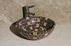 Fregadero de recipiente de mosaico de mármol 16,5"" x 6"" de alto marrón y beige (SR-MB-002) SR-16MB #2 - Imagen 1 de 4