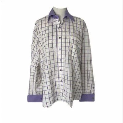 Men’s Size 16.5 (34/35) Button-Down Shirt Bruno Conte Lavender Purple and White - Image 1 of 4