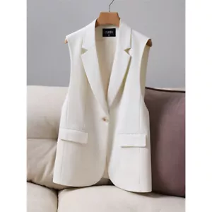 Fashion Suit Vest Womens Design British One Button V-neck Gilet Office Waistcoat - Picture 1 of 14
