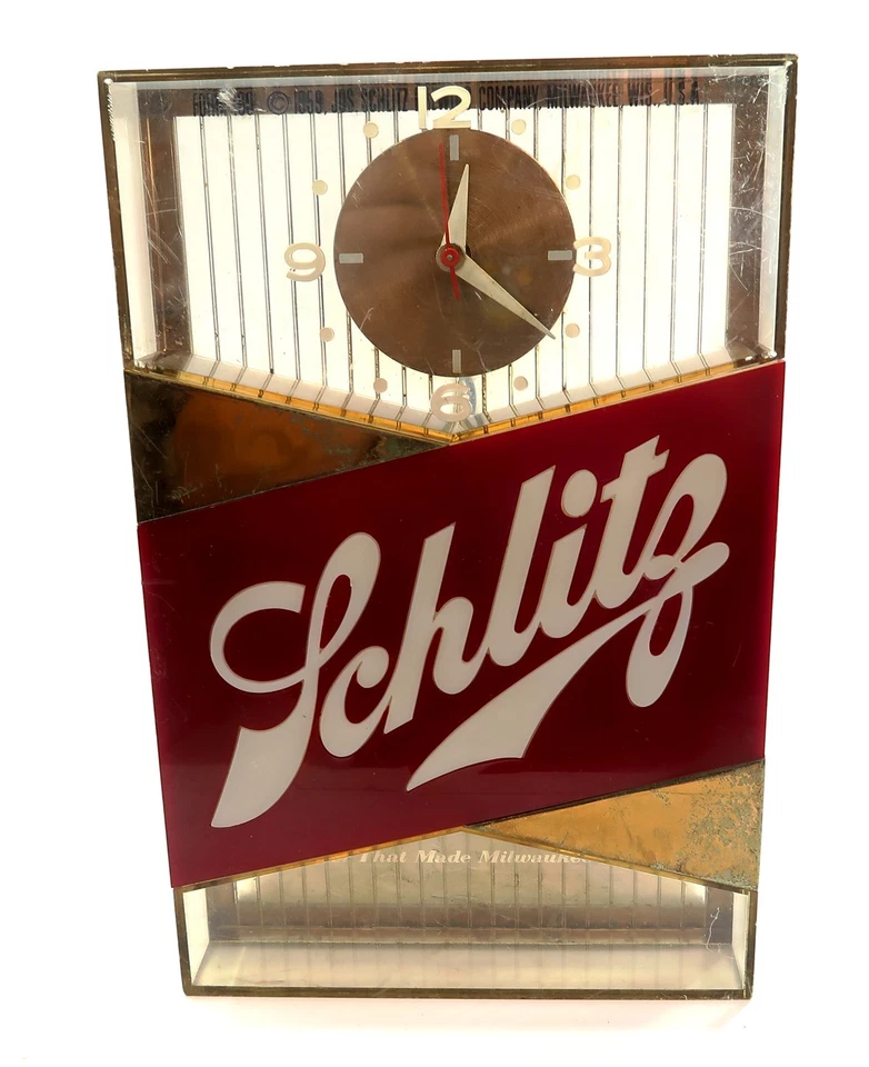 Reloj Schlitz Vintage Años 50 10.75" Alto Reloj Funciona pero BOMBILLA NECESITA SER REEMPLAZADA '59 Foto 1 de 4