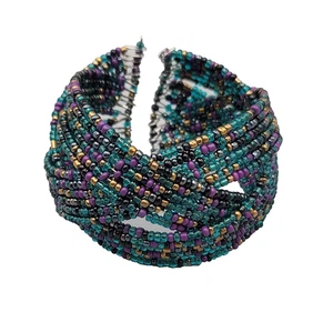 Brazalete Brazalete Vintage Azul Púrpura Oro Semilla Cuentas Tejido - Imagen 1 de 6