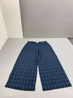 Pantalones de mezclilla para mujer Calvin Klein 4 azules a cuadros mezcla de lino pierna ancha recortados Foto 1 de 4