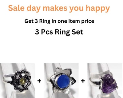 Citrine Chalcedony Amethyst 3 Pcs Ring Set| Limited Time Deals Combo Set 6 AU i0 - Bild 1 von 4
