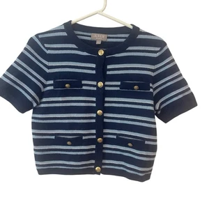 J. Crew Womens Cashmere Short Sleeve Cardigan In Stripe Size Small - Picture 1 of 5