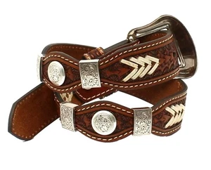 Nocona Western Boys Belt Kids Rawhide Scallop Laced Conchos Brown N4437208 Sz 26 - Picture 1 of 12