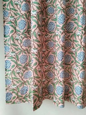 Juego de 2 cortinas de algodón con estampado de bloques de mano para ventana boho sala de estar Foto 1 de 4