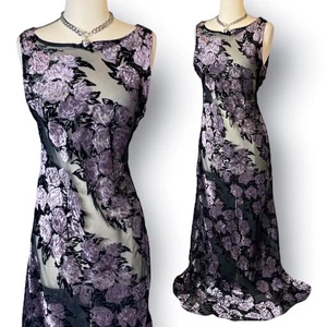Nightway Jacquard Goth Dress Mesh Velour Sheer Fairy Y2k Whimsigoth 90s VTG Sz10 - Picture 1 of 23
