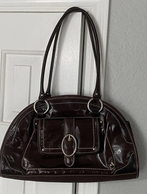 Franco Sarto Brown Patent Leather Double Handle Bag (13”x8”x4”) - Image 1 of 4