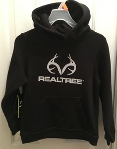 Realtree Black Hoodie Youth Size S-M Logo Graphic Front Lined Hood Pullover Soft - Picture 1 of 14