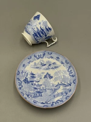 Antique 19th c . English Blue & White Staffordshire Copeland Cup and Saucer - Image 1 of 4