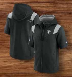 Las Vegas Raiders Nike Sideline Showout Short Sleeve Full-Zip Hoodie - Black XXL - Picture 1 of 9