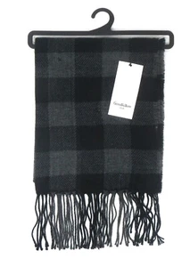 Goodfellow & Co WS115 Men's Black Gray Plaid Woven Scarf with Fringe One Size - Picture 1 of 2