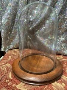 Clear Glass DISPLAY DOME & Wood Base 4-1/4 "w x 8 (6-5/8x9) - Picture 1 of 8