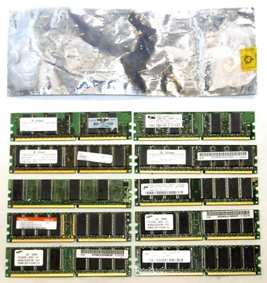 Lot 10 Sticks DDR 1 SDRAM 128 MB & 256 MB PC2700U Untested Vintage - Image 1 of 3