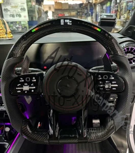 Led Flat Carbon Fiber Steering Wheel For Mercedes-Benz AMG W204 G63 GLE C 2010+ - Bild 1 von 11
