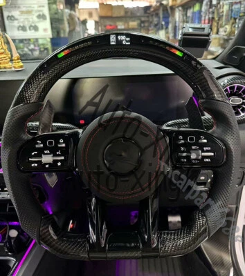 Volante plano LED de fibra de carbono para Mercedes-Benz AMG W204 G63 GLE C 2010+ Foto 1 de 4