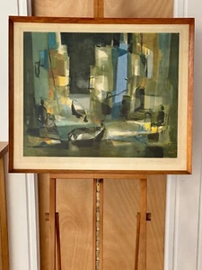 Cuadro enmarcado arte de pared estampado mediados de siglo Marcel Mouly "Una calle en España" - Imagen 1 de 11