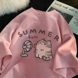 Fan Katze und Frauen reines T-Shirt Straße kreativ Sommer entspannt Paarkleidung INS - Bild 1 von 9
