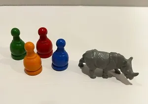 Jumanji The Board Game Replacement Pieces Parts 4 Wood Pawns & Rhino Figure - Picture 1 of 1