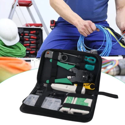 Werkzeug Set Crimpzange Netzwerkstecker 10 Stecker RJ45 UTP Netzwerktester - Bild 1 von 4