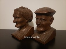 couple Basque bois sculpté 1970, entièrement fait main