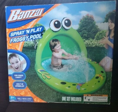 Banzai Spray 'N Play Froggy Pool Swimming Kids Summer Inflatable New - Image 1 of 4