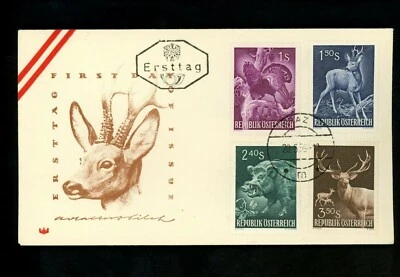 Postal History Austria #640-643 FDC Hunting Congress Animals 1959 Graz - Image 1 of 2
